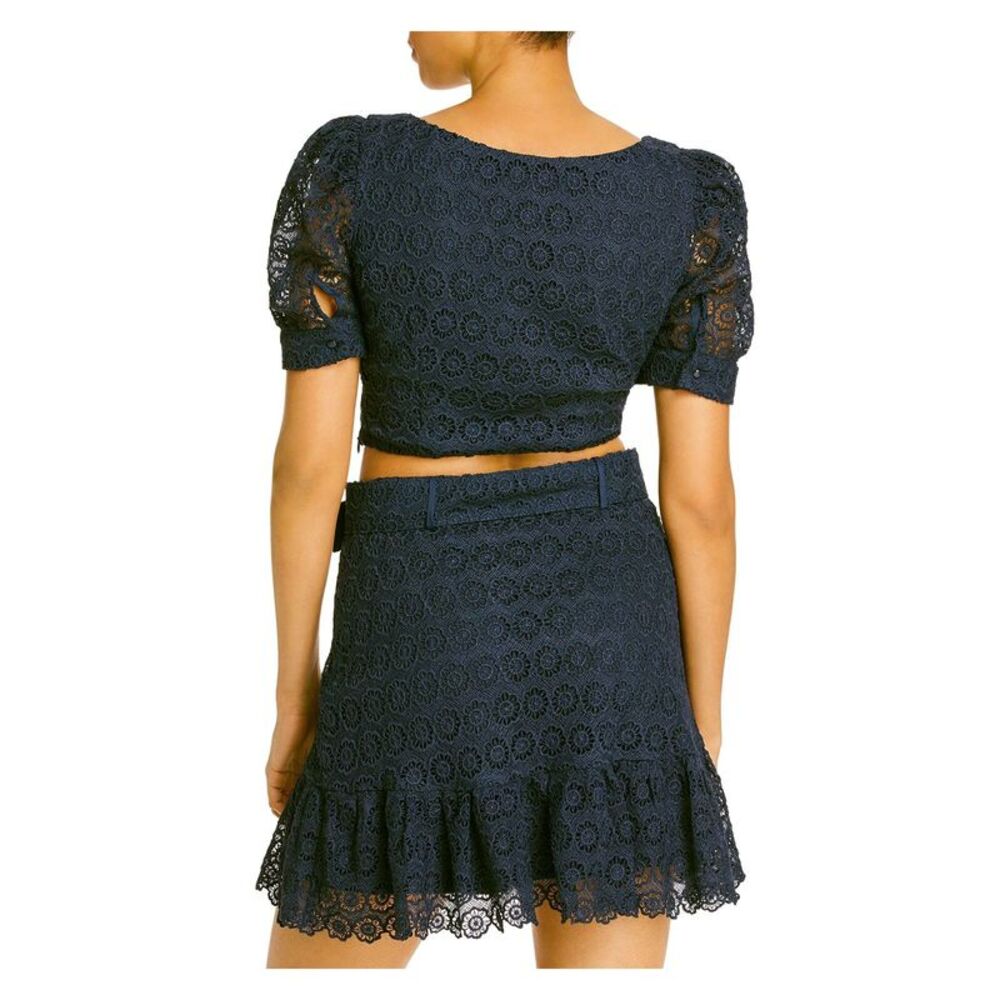AQUA Womens Navy Lace Belted Pleated Floral Mini Pencil Party Skirt Size: L - Picture 2 of 2
